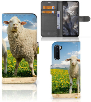 B2Ctelecom Telefoon Hoesje OnePlus Nord Wallet Book Case met foto Schaap en Lammetje