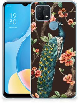 B2Ctelecom Telefoon Hoesje OPPO A15 Siliconen Back Cover Pauw met Bloemen