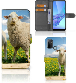 B2Ctelecom Telefoon Hoesje OPPO A53 | OPPO A53s Wallet Book Case met foto Schaap en Lammetje