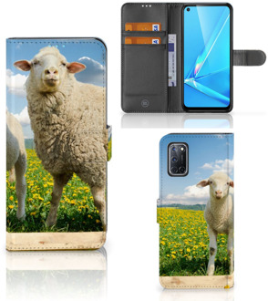 B2Ctelecom Telefoon Hoesje OPPO A72 | OPPO A52 Wallet Book Case met foto Schaap en Lammetje