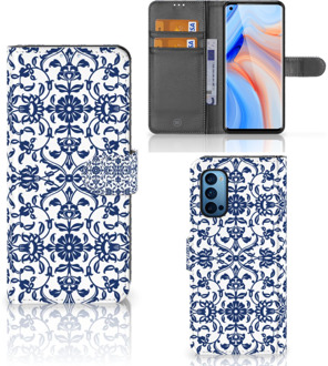 B2Ctelecom Telefoon Hoesje OPPO Reno 4 Pro 5G Book Case Flower Blue