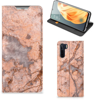 B2Ctelecom Telefoon Hoesje OPPO Reno3 | A91 Wallet Book Case Marmer Oranje