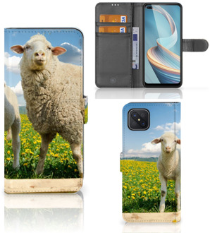 B2Ctelecom Telefoon Hoesje OPPO Reno4 Z Wallet Book Case met foto Schaap en Lammetje