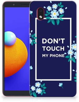 B2Ctelecom Telefoon Hoesje Samsung Galaxy A01 Core Leuk TPU Back Case Flowers Blue Don't Touch My Phone