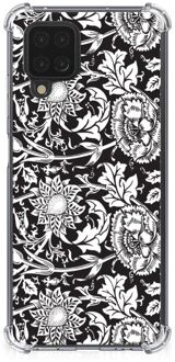 B2Ctelecom Telefoon Hoesje Samsung Galaxy A12 Back Case Siliconen Hoesje met transparante rand Zwart Bloemen