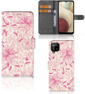 B2Ctelecom Telefoon Hoesje Samsung Galaxy A12 Magnet Case Pink Flowers