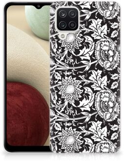 B2Ctelecom Telefoon Hoesje Samsung Galaxy A12 Mobiel Case Zwart Bloemen