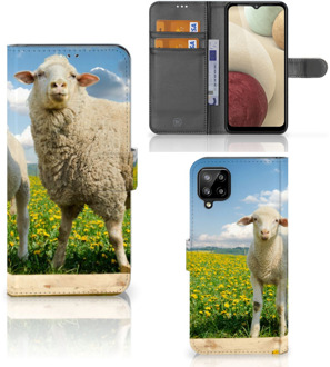 B2Ctelecom Telefoon Hoesje Samsung Galaxy A12 Wallet Book Case met foto Schaap en Lammetje