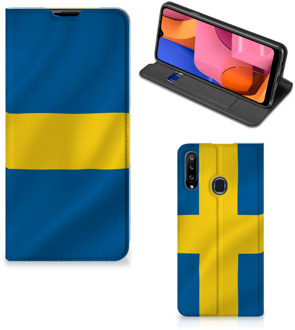 B2Ctelecom Telefoon Hoesje Samsung Galaxy A20s Flipcase Zweedse Vlag