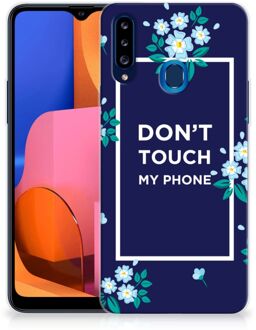 B2Ctelecom Telefoon Hoesje Samsung Galaxy A20s Leuk TPU Back Case Flowers Blue Don't Touch My Phone