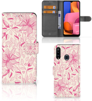 B2Ctelecom Telefoon Hoesje Samsung Galaxy A20s Magnet Case Pink Flowers