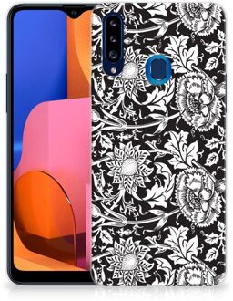 B2Ctelecom Telefoon Hoesje Samsung Galaxy A20s Mobiel Case Zwart Bloemen