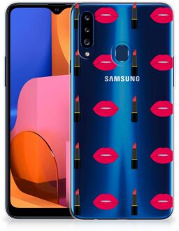 B2Ctelecom Telefoon Hoesje Samsung Galaxy A20s Silicone Hoesje Doorzichtig Lipstick Kiss