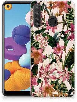 B2Ctelecom Telefoon Hoesje Samsung Galaxy A21 Leuk TPU Back Case Bloemen