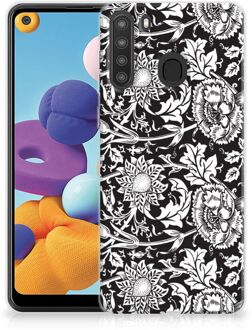 B2Ctelecom Telefoon Hoesje Samsung Galaxy A21 Mobiel Case Zwart Bloemen