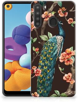 B2Ctelecom Telefoon Hoesje Samsung Galaxy A21 Siliconen Back Cover Pauw met Bloemen