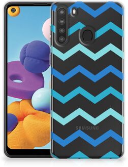 B2Ctelecom Telefoon Hoesje Samsung Galaxy A21 Siliconen Back Cover Zigzag Blauw