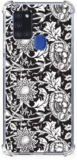 B2Ctelecom Telefoon Hoesje Samsung Galaxy A21s Back Case Siliconen Hoesje met transparante rand Zwart Bloemen