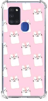 B2Ctelecom Telefoon Hoesje Samsung Galaxy A21s Back Cover Siliconen Hoesje met transparante rand Sleeping Cats