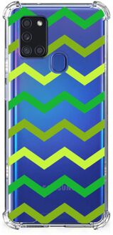 B2Ctelecom Telefoon Hoesje Samsung Galaxy A21s Back Cover Siliconen Hoesje met transparante rand Zigzag Groen