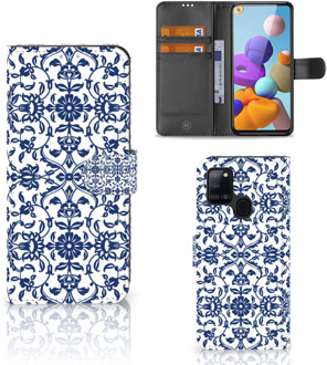 B2Ctelecom Telefoon Hoesje Samsung Galaxy A21s Book Case Flower Blue