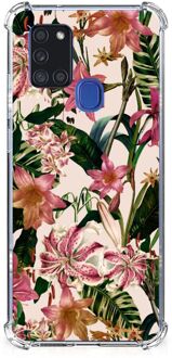 B2Ctelecom Telefoon Hoesje Samsung Galaxy A21s Leuk Hoesje met transparante rand Bloemen