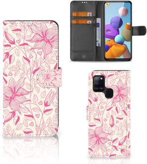 B2Ctelecom Telefoon Hoesje Samsung Galaxy A21s Magnet Case Pink Flowers