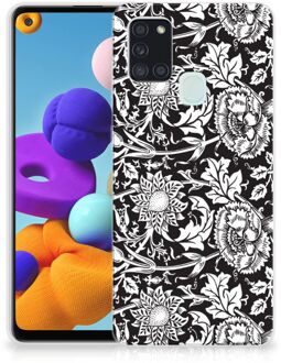 B2Ctelecom Telefoon Hoesje Samsung Galaxy A21s Mobiel Case Zwart Bloemen