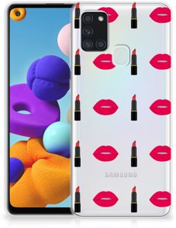 B2Ctelecom Telefoon Hoesje Samsung Galaxy A21s Silicone Hoesje Doorzichtig Lipstick Kiss