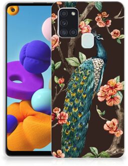 B2Ctelecom Telefoon Hoesje Samsung Galaxy A21s Siliconen Back Cover Pauw met Bloemen