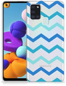 B2Ctelecom Telefoon Hoesje Samsung Galaxy A21s Siliconen Back Cover Zigzag Blauw