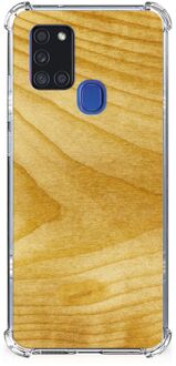 B2Ctelecom Telefoon Hoesje Samsung Galaxy A21s Telefoonhoesje met foto met transparante rand Licht Hout