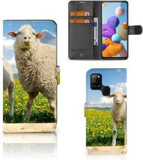 B2Ctelecom Telefoon Hoesje Samsung Galaxy A21s Wallet Book Case met foto Schaap en Lammetje