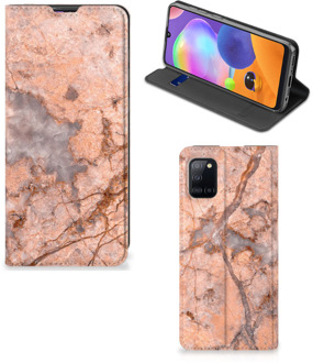 B2Ctelecom Telefoon Hoesje Samsung Galaxy A31 Wallet Book Case Marmer Oranje