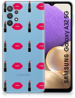 B2Ctelecom Telefoon Hoesje Samsung Galaxy A32 5G Silicone Hoesje Doorzichtig Lipstick Kiss