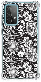 B2Ctelecom Telefoon Hoesje Samsung Galaxy A52 4G/5G Back Case Siliconen Hoesje met transparante rand Zwart Bloemen