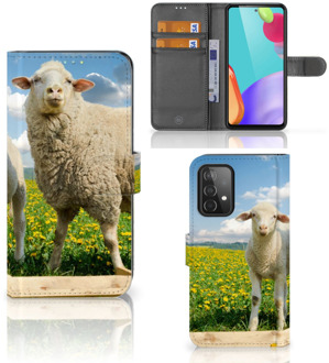 B2Ctelecom Telefoon Hoesje Samsung Galaxy A52 Wallet Book Case met foto Schaap en Lammetje