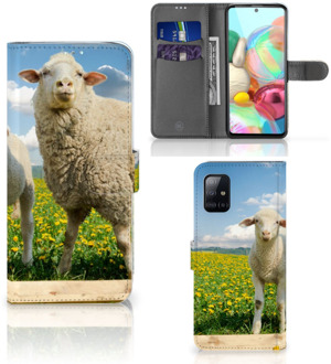 B2Ctelecom Telefoon Hoesje Samsung Galaxy A71 Wallet Book Case met foto Schaap en Lammetje