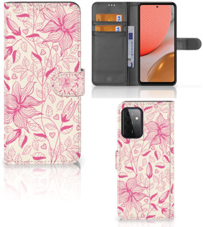 B2Ctelecom Telefoon Hoesje Samsung Galaxy A72 Magnet Case Pink Flowers