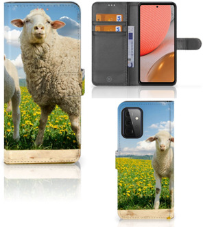 B2Ctelecom Telefoon Hoesje Samsung Galaxy A72 Wallet Book Case met foto Schaap en Lammetje