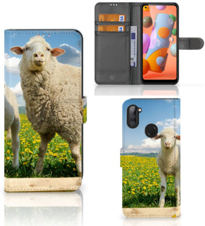 B2Ctelecom Telefoon Hoesje Samsung Galaxy M11 | A11 Wallet Book Case met foto Schaap en Lammetje