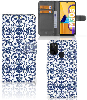 B2Ctelecom Telefoon Hoesje Samsung Galaxy M21 Book Case Flower Blue