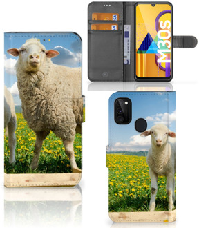 B2Ctelecom Telefoon Hoesje Samsung Galaxy M21 Book Wallet Case met foto Schaap en Lammetje