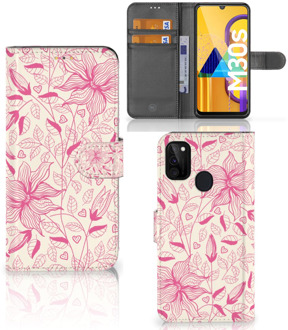 B2Ctelecom Telefoon Hoesje Samsung Galaxy M21 Magnet Case Pink Flowers