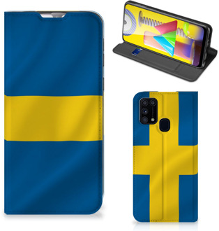 B2Ctelecom Telefoon Hoesje Samsung Galaxy M31 Flipcase Zweedse Vlag