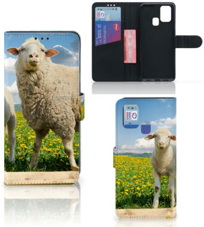 B2Ctelecom Telefoon Hoesje Samsung Galaxy M31 Wallet Book Case met foto Schaap en Lammetje