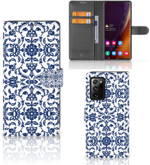 B2Ctelecom Telefoon Hoesje Samsung Galaxy Note20 Ultra Book Case Flower Blue