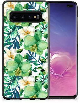 B2Ctelecom Telefoon Hoesje Samsung Galaxy S10+ Silicone Back Cover met Zwarte rand Orchidee Groen