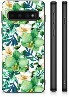 B2Ctelecom Telefoon Hoesje Samsung Galaxy S10 Silicone Back Cover met Zwarte rand Orchidee Groen