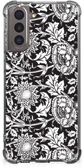 B2Ctelecom Telefoon Hoesje Samsung Galaxy S21 Back Case Siliconen Hoesje met transparante rand Zwart Bloemen